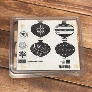 STAMPIN' UP! 116517 DELIGHTFUL DECORATIONS WOOD MOUNTED RUBBER STAMP SET OF 7